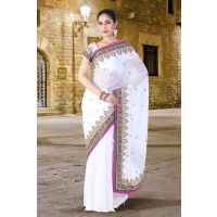 Pazaar Off-white Embroidered Party Saree With Zari Thread