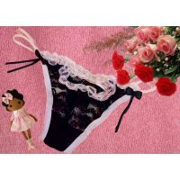 Black Floral  Double String Thong