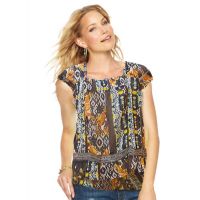 CSL Sheer Brown Orange Short Sleeves Top-Size M