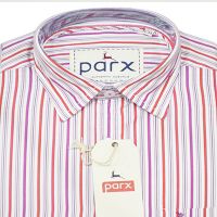 Parx Authentic Casuals Purple Red Black Stripes White Half Sleeves Cotton Shirt-Size 39 