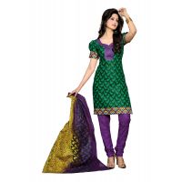Cotton Bazaar Green & Purple Pure Cotton Un-Stitched Salwar Suit