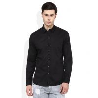Black Slim Fit Solids Shirt