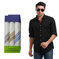 Seasons Black Regular Fit Shirt Free Handkerchief