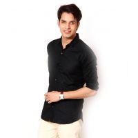  Seasons Black Cotton Blend Full Shirt For Men