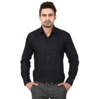  Seasons Black Cotton Blend Men Formal Shirt