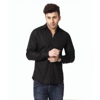  Seasons Black Cotton Blend Full Sleeves Formal Shirt