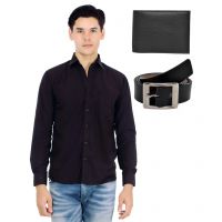 Seasons Unique For Men Black Casual Combo Of Shirt, Belt & Wallet