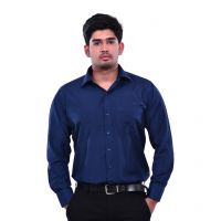 Seasons Exclusive Texture Dark Blue Solid Mens Formal Shirts