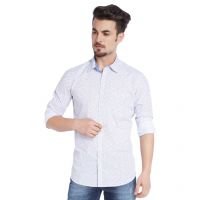 Seasons  White & Blue Slim Fit Casual Shirt