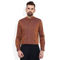 Brown Slim Fit Solids Full Sleeves Casuals Shirt