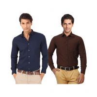 Seasons Unique For Men Multicolour Cotton Blend Casual Shirt - Set Of 2