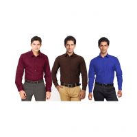 Unique For Men Multicolour Solids Cotton Blend Slim Fit Full Sleeves Casuals Men Shirts - Set Of 3