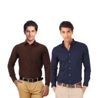 Seasons Unique Multicolor Solid Cotton Slim Full Sleeve Casual Shirts For Men