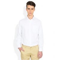 Seasons White Solid Slim Fit Casual Shirt