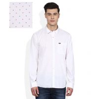 Players White Printed Trim Fit Casual Shirt