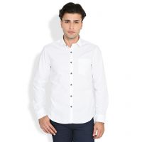 Seasons Players White Solid Trim Fit Casual Shirt