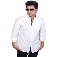 White Cotton Slim Fit Casual Shirt