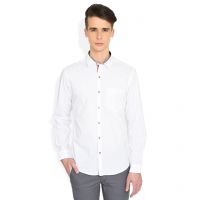  Seasons Players White Solid Trim Fit Casual Shirt