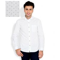  Seasons White Printed Trim Fit Casual Shirt