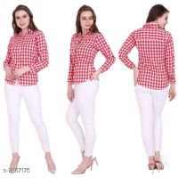 Women's Red Cotton Checkered Shirts