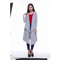 Grey Solid Longline Waterfall Shrug