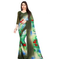 Charvi Graceful Georgette Green Printed Sarees 