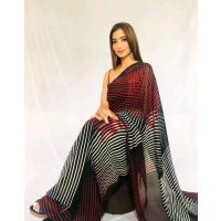 Adrika Georgette Black Stripes Printed Sarees