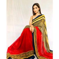 Adrika Georgette Red Printed Sarees