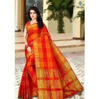 Aakarsha Orange Check Cotton Silk Sarees