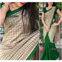 Jivika Sensational Georgette Green Checked Sarees