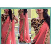 Aaryahi Solid Georgette Sarees with Lace border