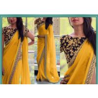 Aaryahi Yellow Georgette Sarees with Lace border