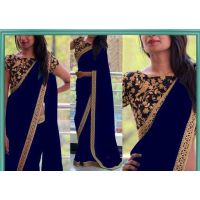 Aaryahi Navy Georgette Sarees with Lace border