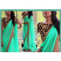 Aaryahi Aqua Georgette Sarees with Lace border