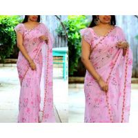 Aagyeyi Sensational Pink Floral Printed Sarees