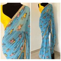 Diva Blue Floral Printed Women's Sarees