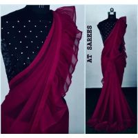 Classy Purple Georgette Sarees with Ruffle