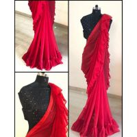 Classic Maroon Georgette Sarees with Ruffle