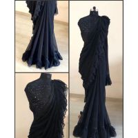 Best Black Georgette Sarees with Ruffle