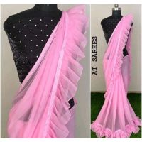 Pink Georgette Sarees with Ruffle