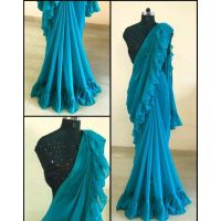Classy Georgette Blue Sarees with Ruffle