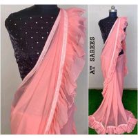 Classic Georgette Pink Sarees with Ruffle