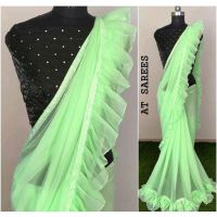 Classy Georgette Green Sarees with Ruffle