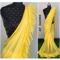 Classy Georgette Yellow Sarees with Ruffle