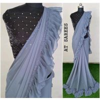 Classy Georgette Grey Sarees with Ruffle