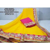 Paper Gota Patti Border Yellow With Pipin Georgette Sarees