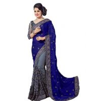 Myra Attractive Blue Georgette Embroidered Sarees