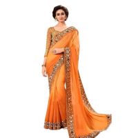 Kim Pretty Orange Georgette Women's Sarees