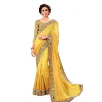 Kim Pretty Yellow Georgette Women's Sarees