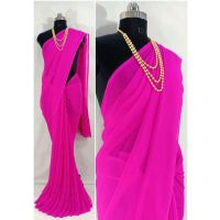 Chitrarekha Plain Pink Georgette & Silk Sarees